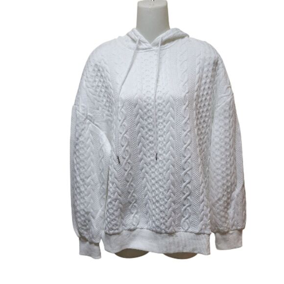 White Quilted Pullover Long Sleeved Drawstring Hoodie - NWOT - Picture 4 of 12